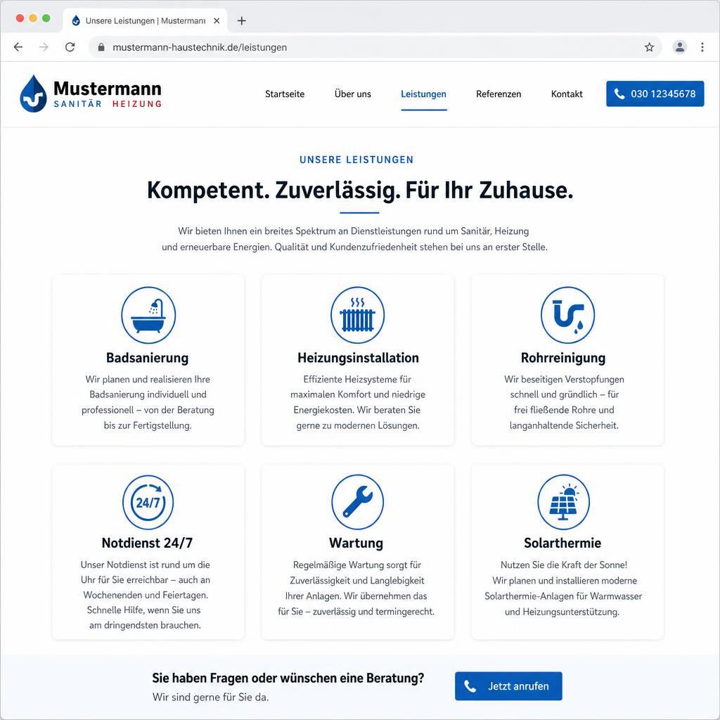 Reference website Plumbing & heating from Wuppertal – Screenshot 2