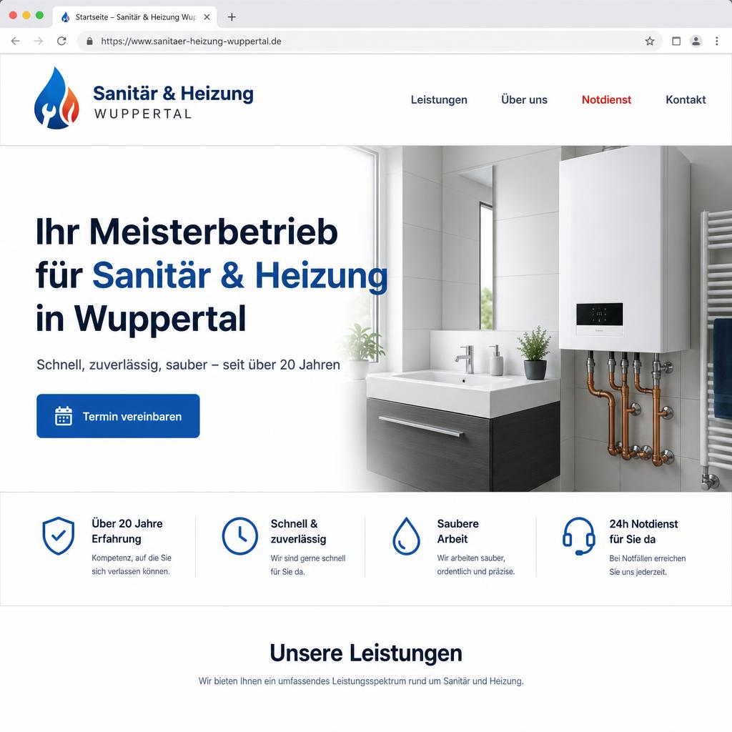 Reference website Plumbing & heating from Wuppertal – Screenshot 1